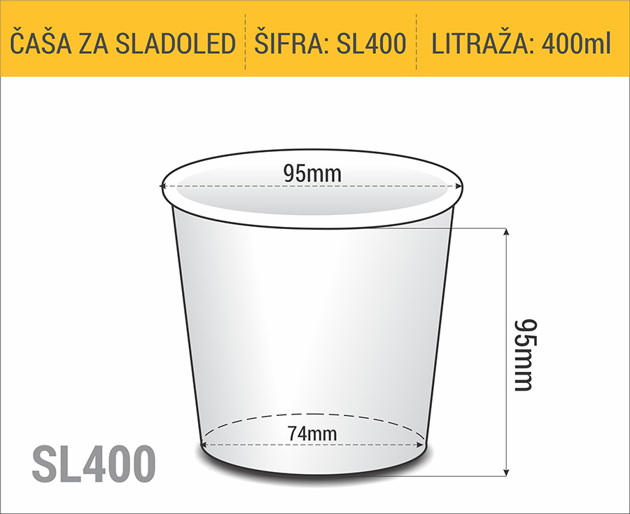 Dimenzije papirne čaše za sladoled i pomfrit za poneti 450ml 
