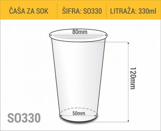 Dimenzije papirne čaše za sok za poneti 330ml 