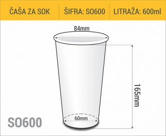 Dimenzije papirne čaše za sok za poneti 600ml 