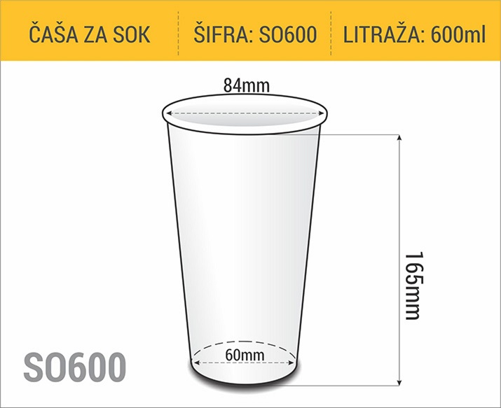 Dimenzije papirne čaše za sok za poneti 600ml 