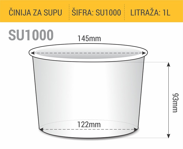 Dimenzije kartonske činije za supu za poneti 1000ml 