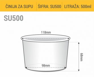 Dimenzije kartonske činije za supu za poneti 500ml 