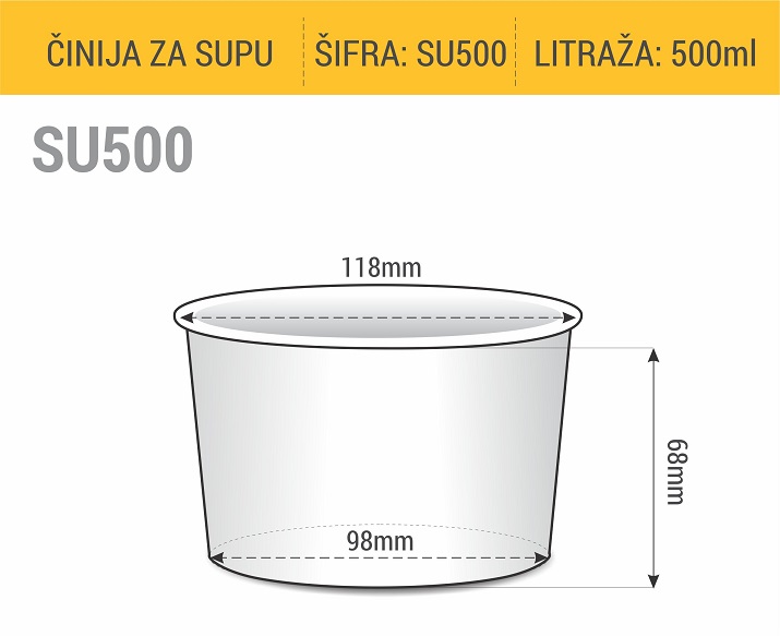 Dimenzije kartonske činije za supu za poneti 500ml 