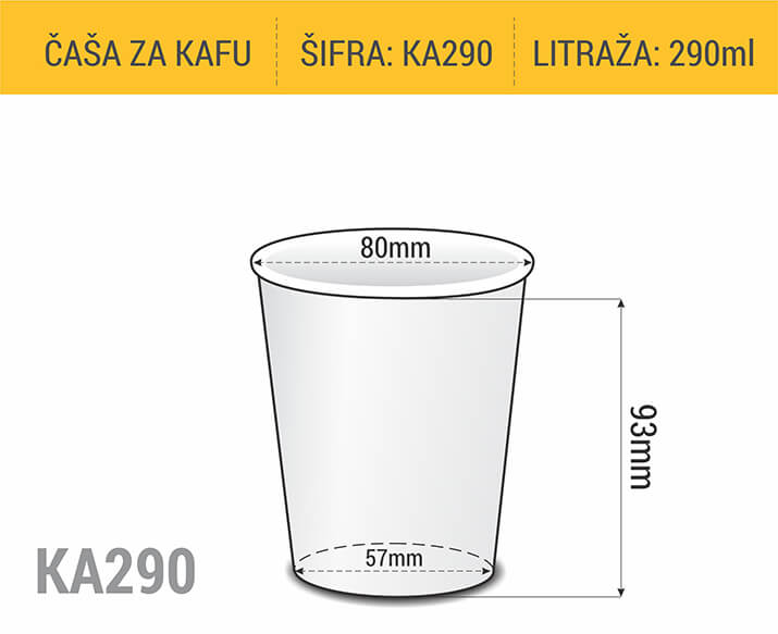 Dimenzije papirne čaše za kafu za poneti 290ml