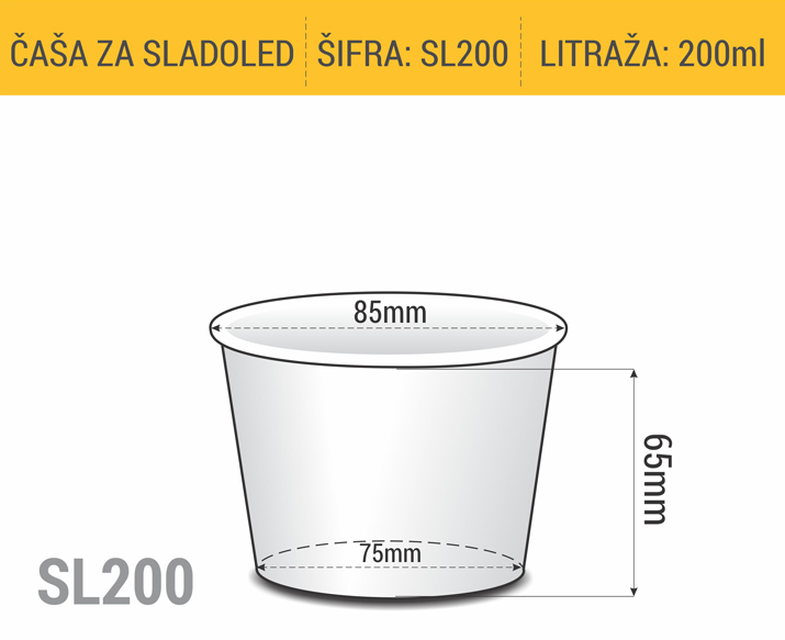 Dimenzije papirne čaše za sladoled za poneti 240ml 