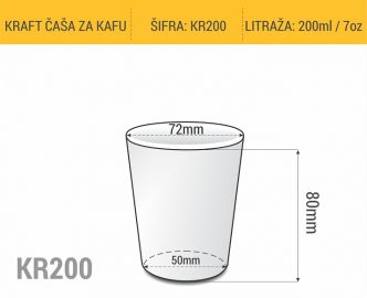 Dimenzije kraft papirne čaše za kafu za poneti 200ml 