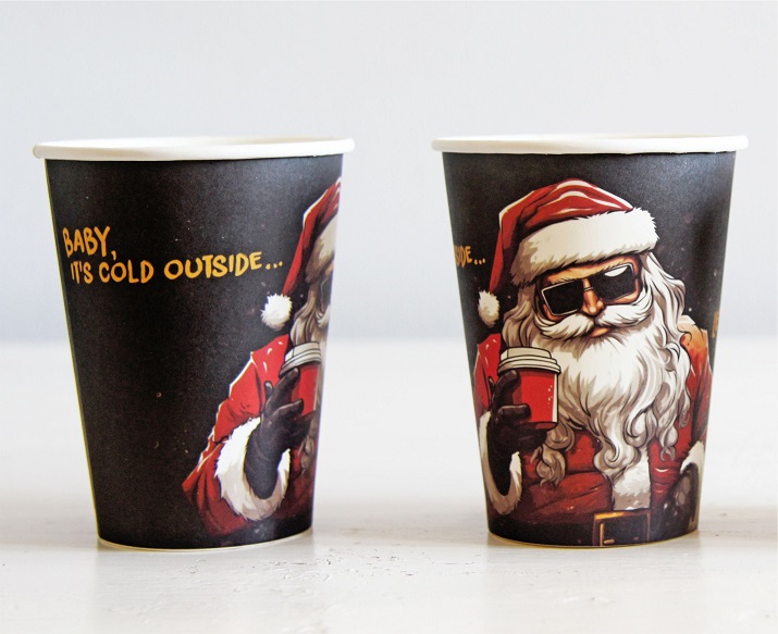 Papirna čaša za kafu za poneti 250ml - Deda mraz zimski specijal