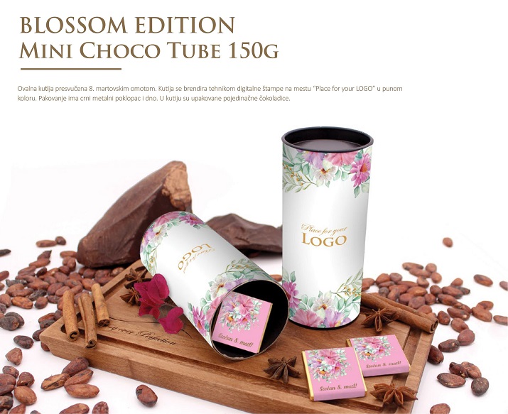 Kompanijska poklon čokoladica Mini choco tube 150g